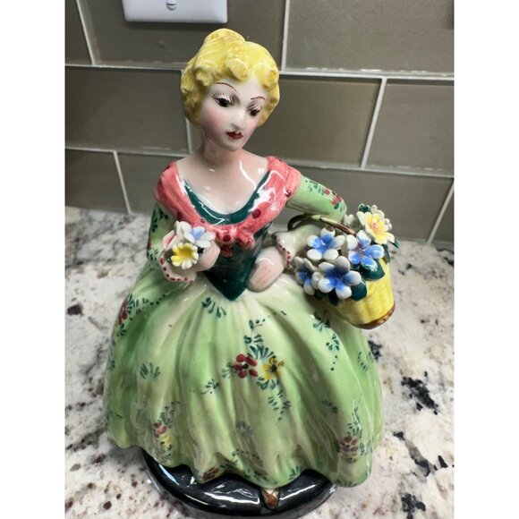 VTG ZSZ Italian Figurine Woman In Floral Dress w Baskets Of Flowers  LE 331/607 - Picture 8 of 16